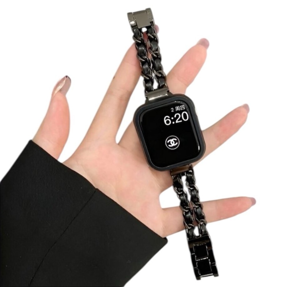 Stylish Adjustable Strap Chain Stainless Band For Apple Watch - Black